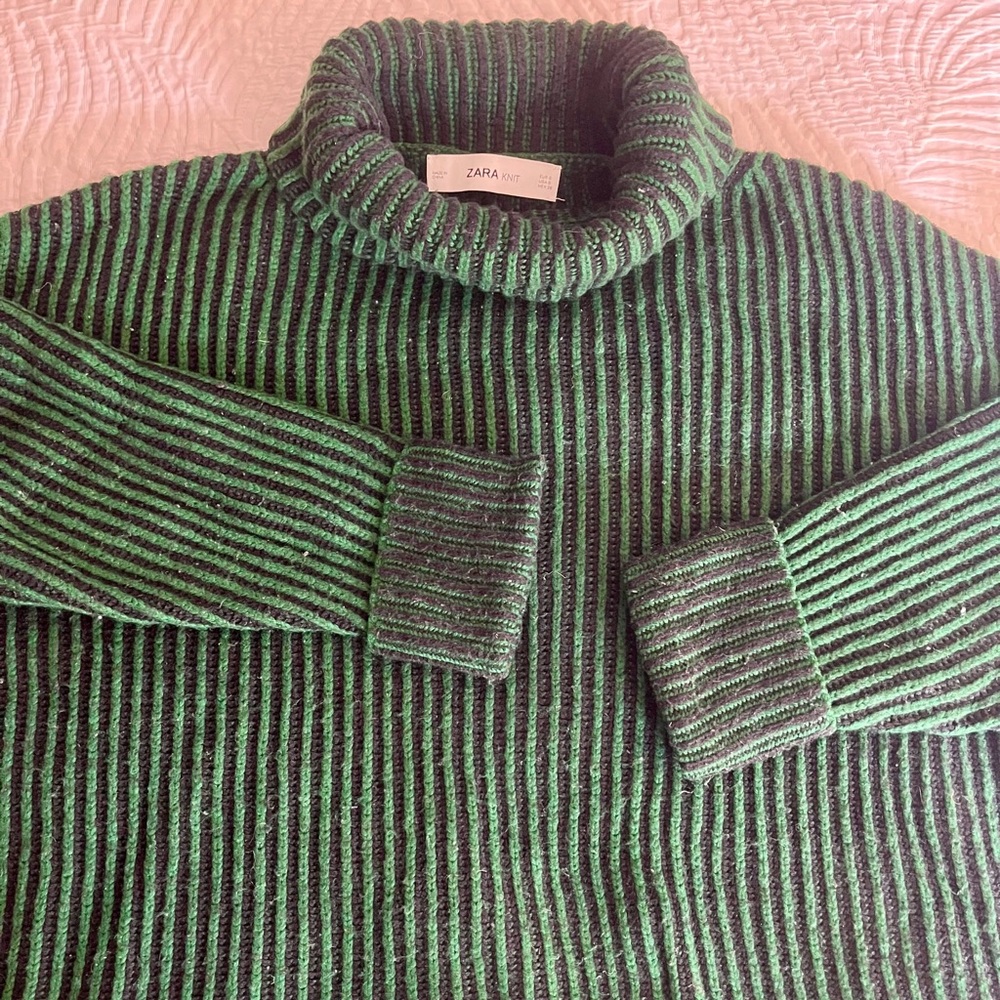Zara Oversized Green & Black Turtleneck Sweater